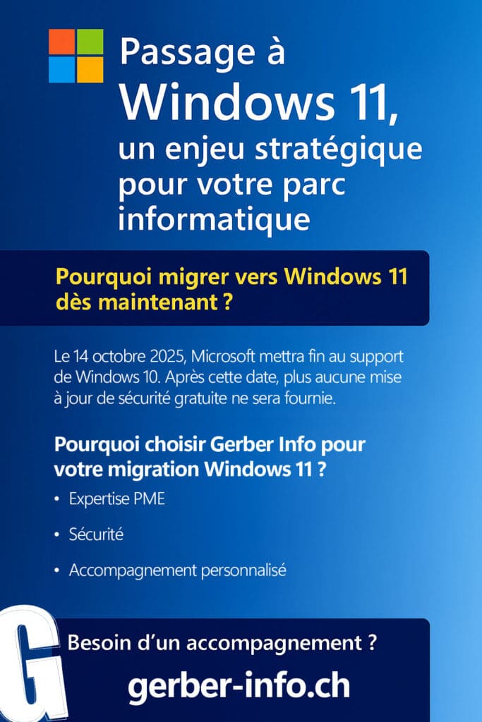 Publicité sur la migration vers Windows 11, Gerber Info.